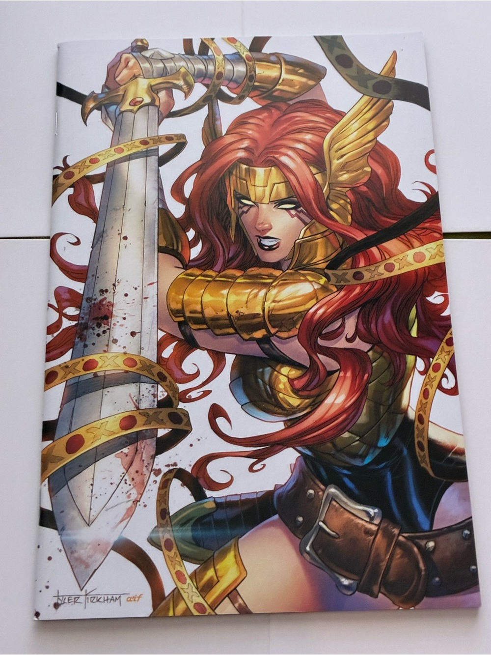 Marvel Valkyrie Artwork Print - Red, Gold, Brown, Black